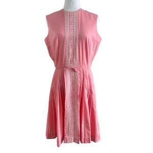 Vintage Alison Ayres Pink Sleeveless Lace Paneling Pleated Dress